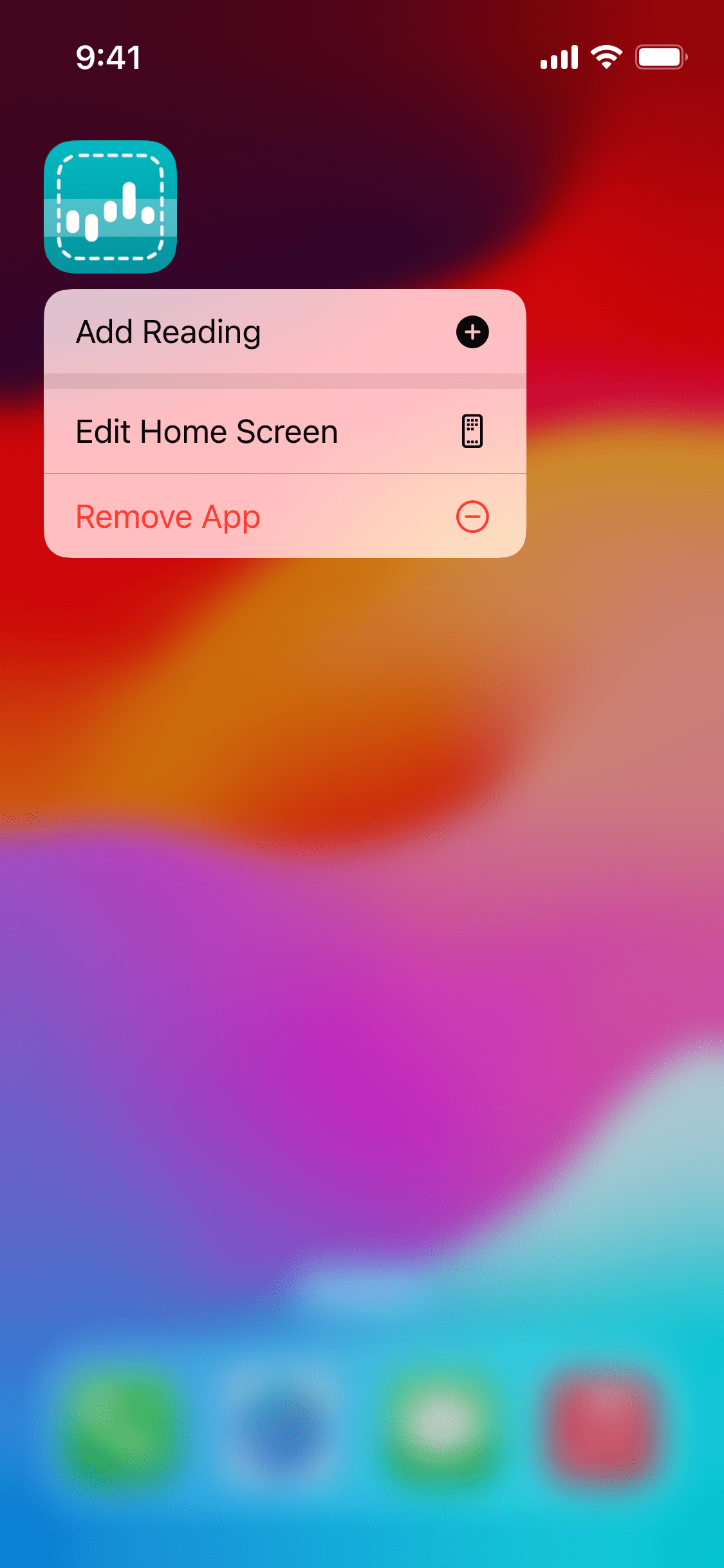 Screenshot of the shortcut showing on the app icon