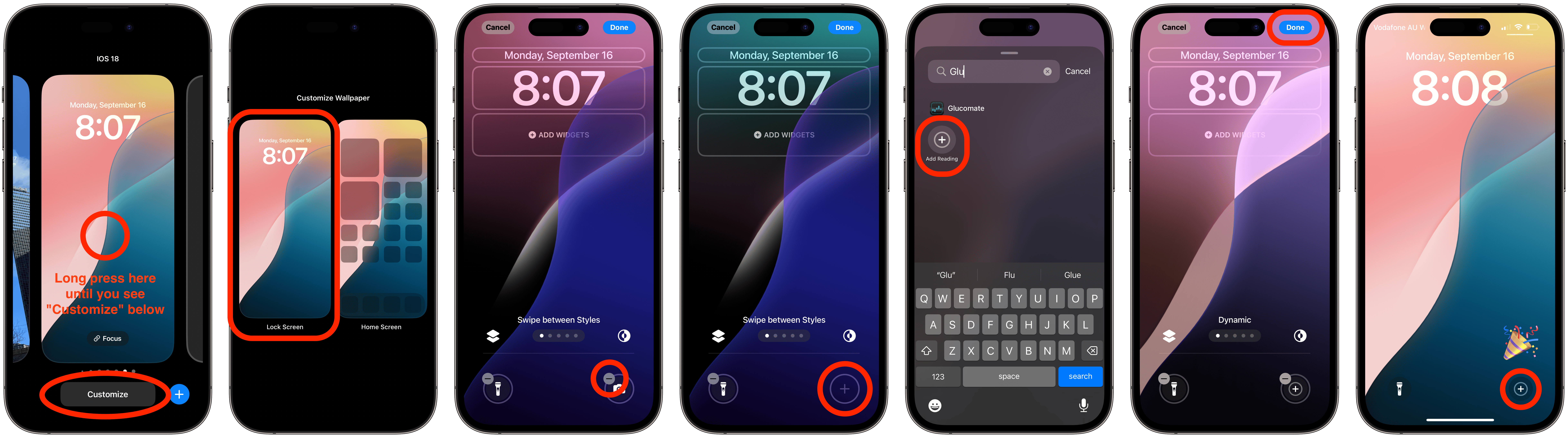 Instruction steps for adding a Glucomate control to your lock screen